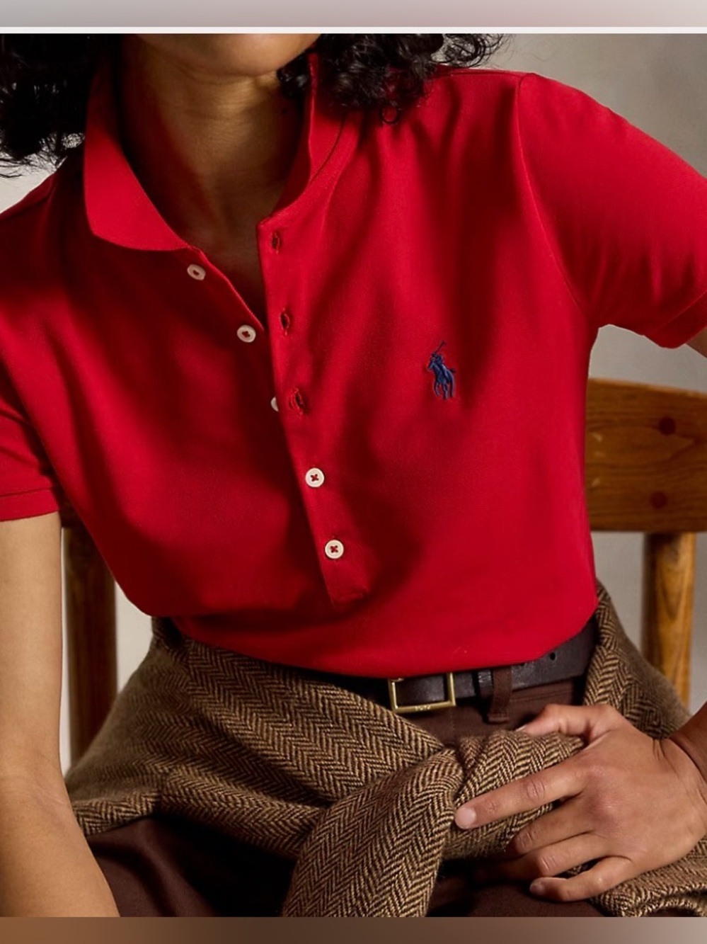 Polo Ralph Lauren Red slim Fit shirt Short-Sleeve Polo with Navy Logo
